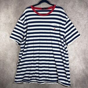Polo Ralph Lauren T-Shirt Men 2XLT Blue White Striped Pocket Short Sleeve Cotton